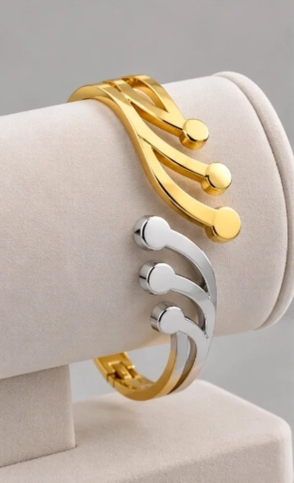 Two-Tone Sculptural Triple Branch Bypass Bangle Bracelet