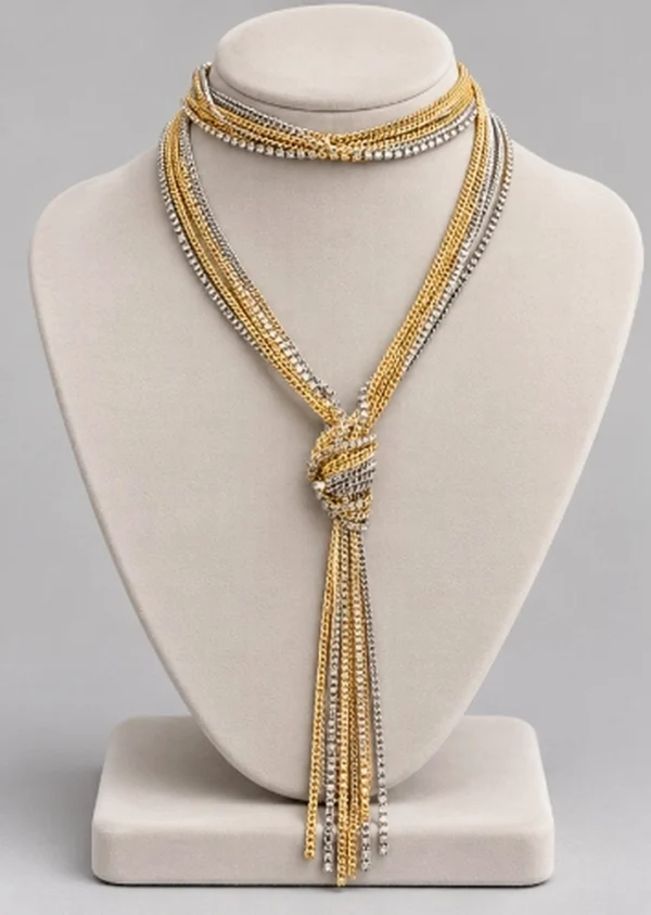 Unveil Timeless Glamour Crystal Knot Tassel Chain Necklace