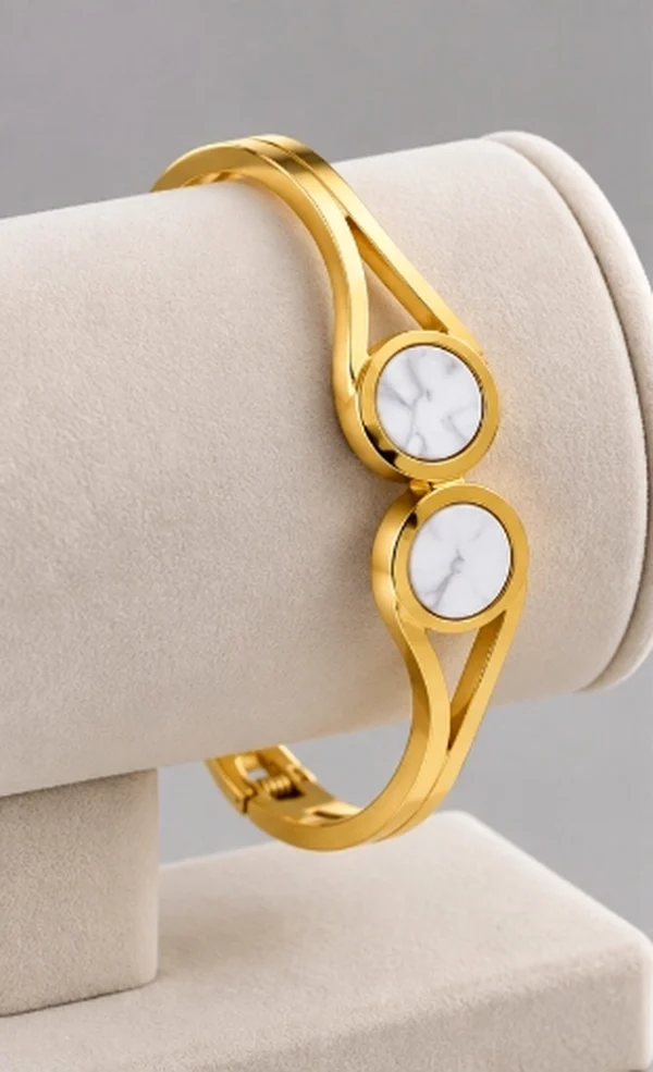White Marble Disc Split Bangle Bracelet